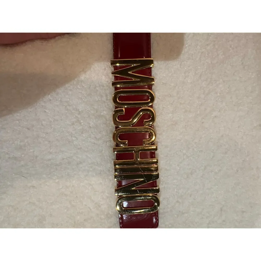 MOSCHINO Logo Calfskin Magenta Violet Belt